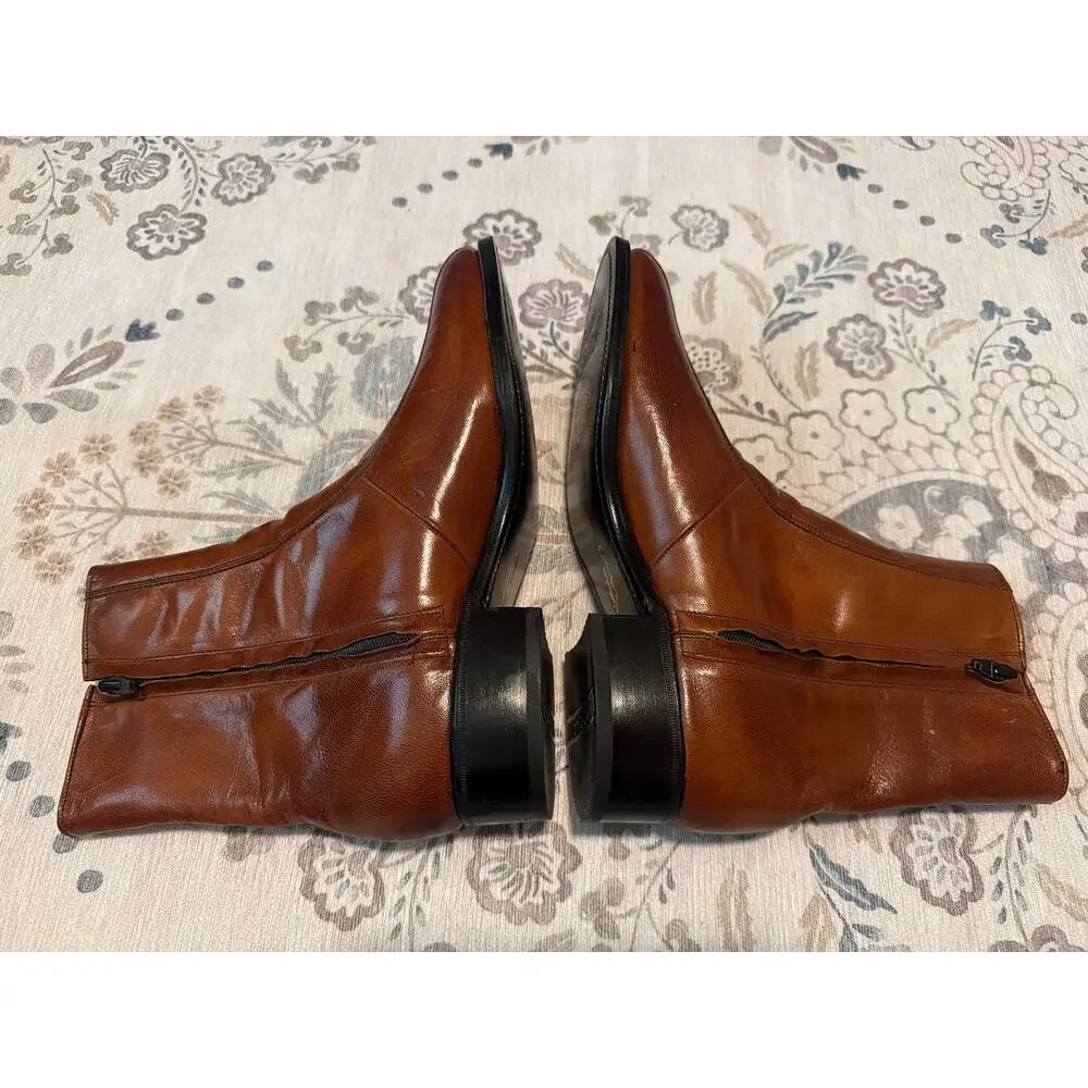 Vintage Florsheim Imperial Duke Zip Boots Cognac Kidskin Leather 7.5D Near Mint